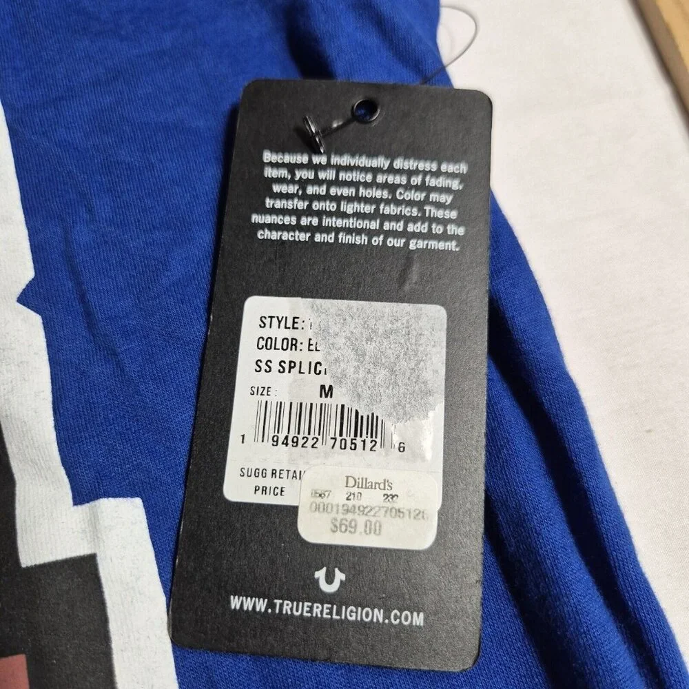 True Religion T-Shirt Men’s Size M Blue  100% Cotton Short Sleeve (44)